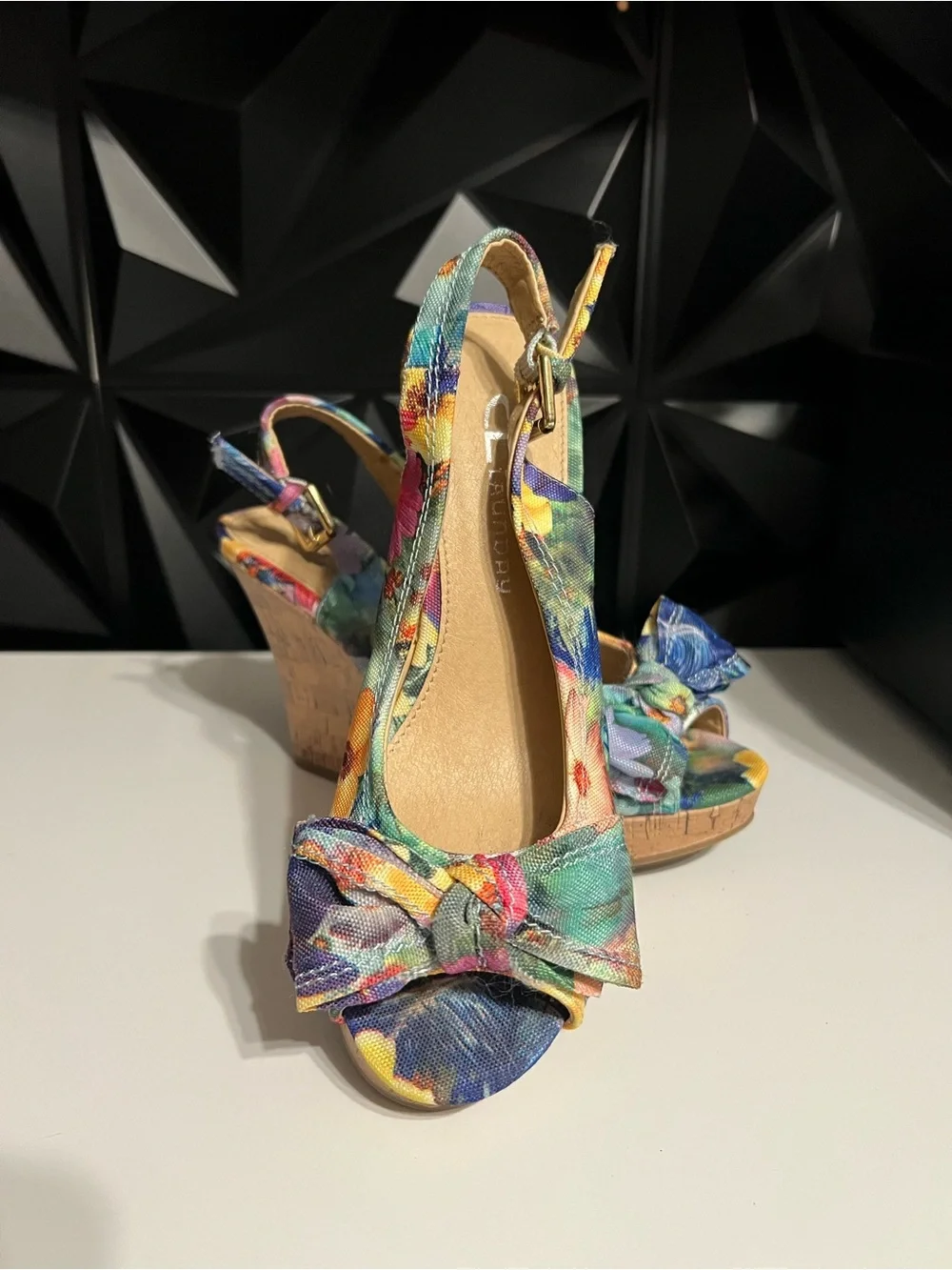 CL by Laundry Floral Bow Slingback Wedge Sandals in Multicolor